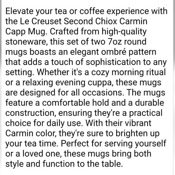 Le Creuset 200ml Cappuccino Mug- Carmin - Picture 3 of 6